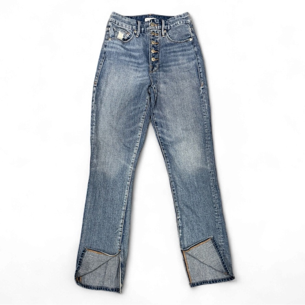 Good American High Rise Raw Hem Straight Jeans Button Fly Blue - Size: 25 - Picture 3 of 5